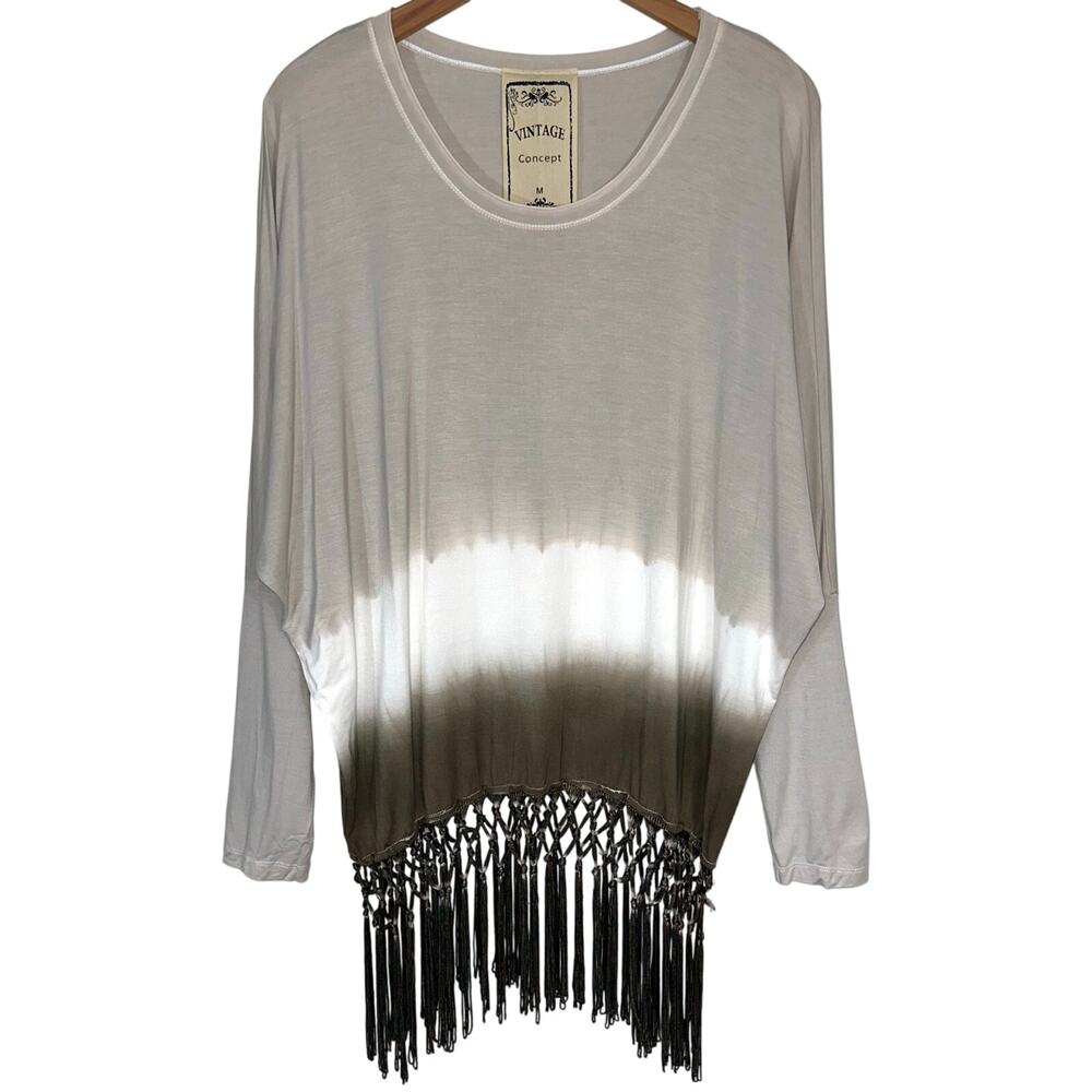 VINTAGE Concept Western Boho Dip Dye Fringe Long Sleeve Shirt Size Medium
